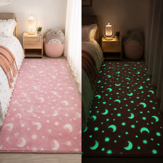 Enchanting Glow-in-the-Dark Kids Rug with Moon & Star Design