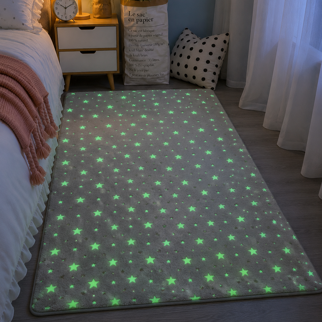 Enchanting Glow-in-the-Dark Kids Rug with Moon & Star Design