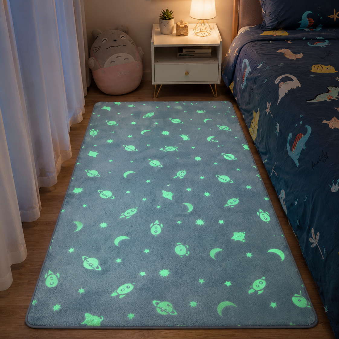 Enchanting Glow-in-the-Dark Kids Rug with Moon & Star Design