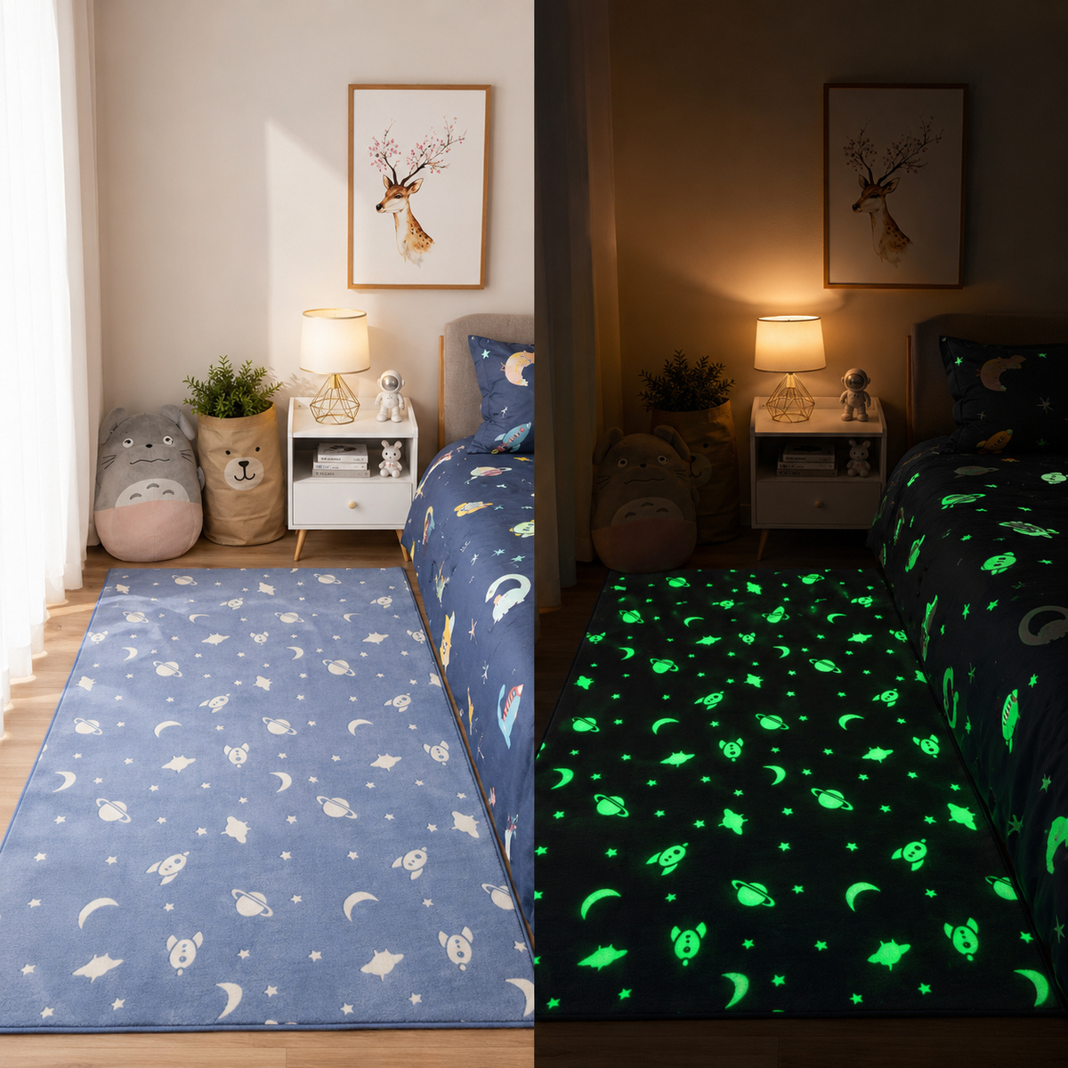 Enchanting Glow-in-the-Dark Kids Rug with Moon & Star Design