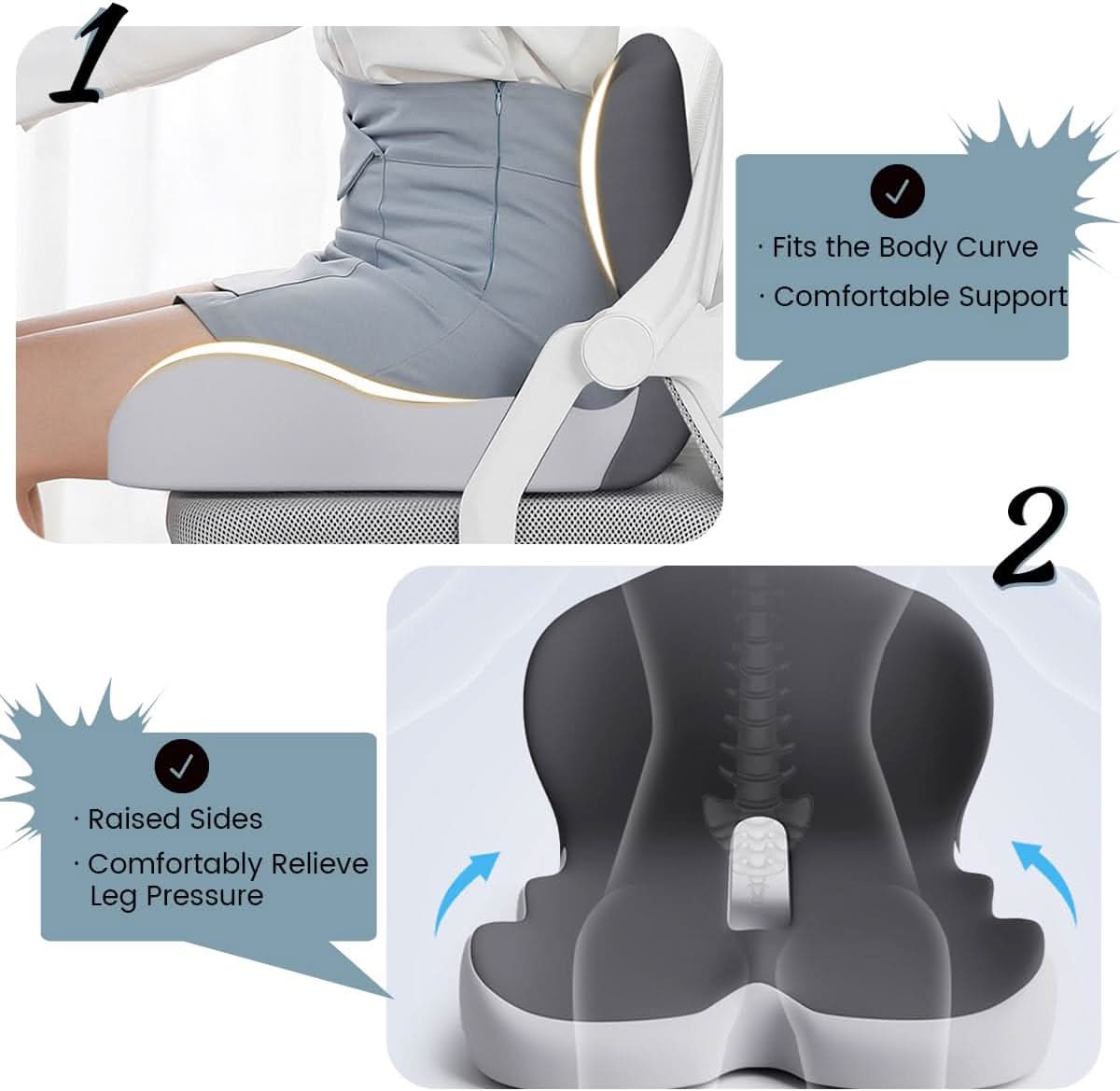 ErgoComfort - Memory Foam Seat Cushion for Chair Support