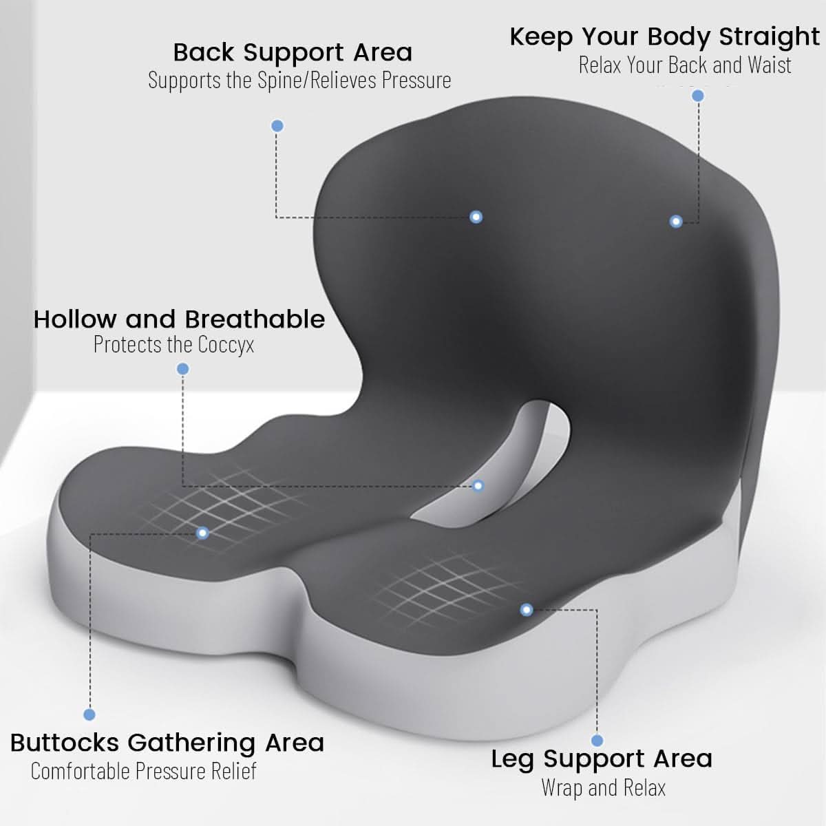 ErgoComfort - Memory Foam Seat Cushion for Chair Support