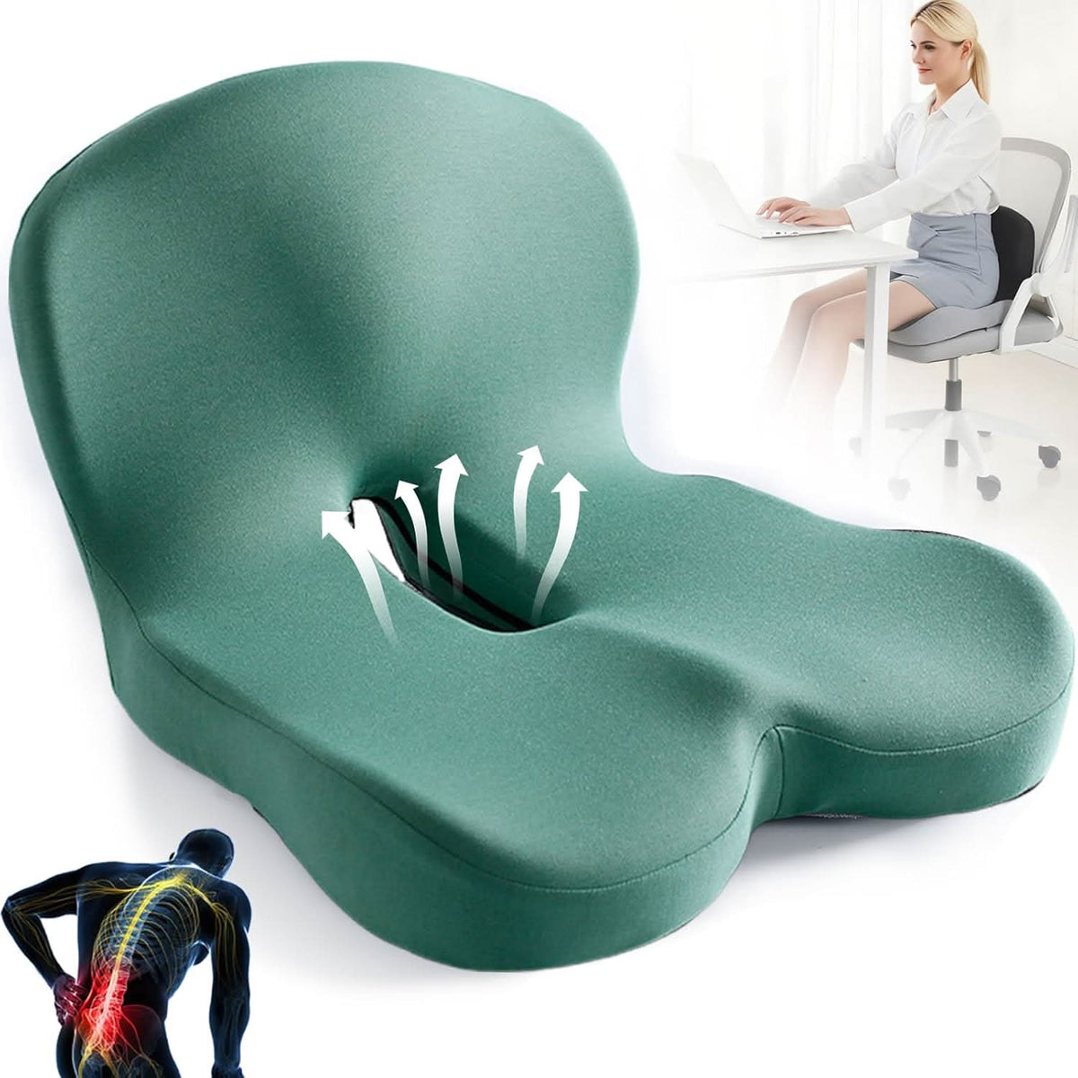 ErgoComfort - Memory Foam Seat Cushion for Chair Support