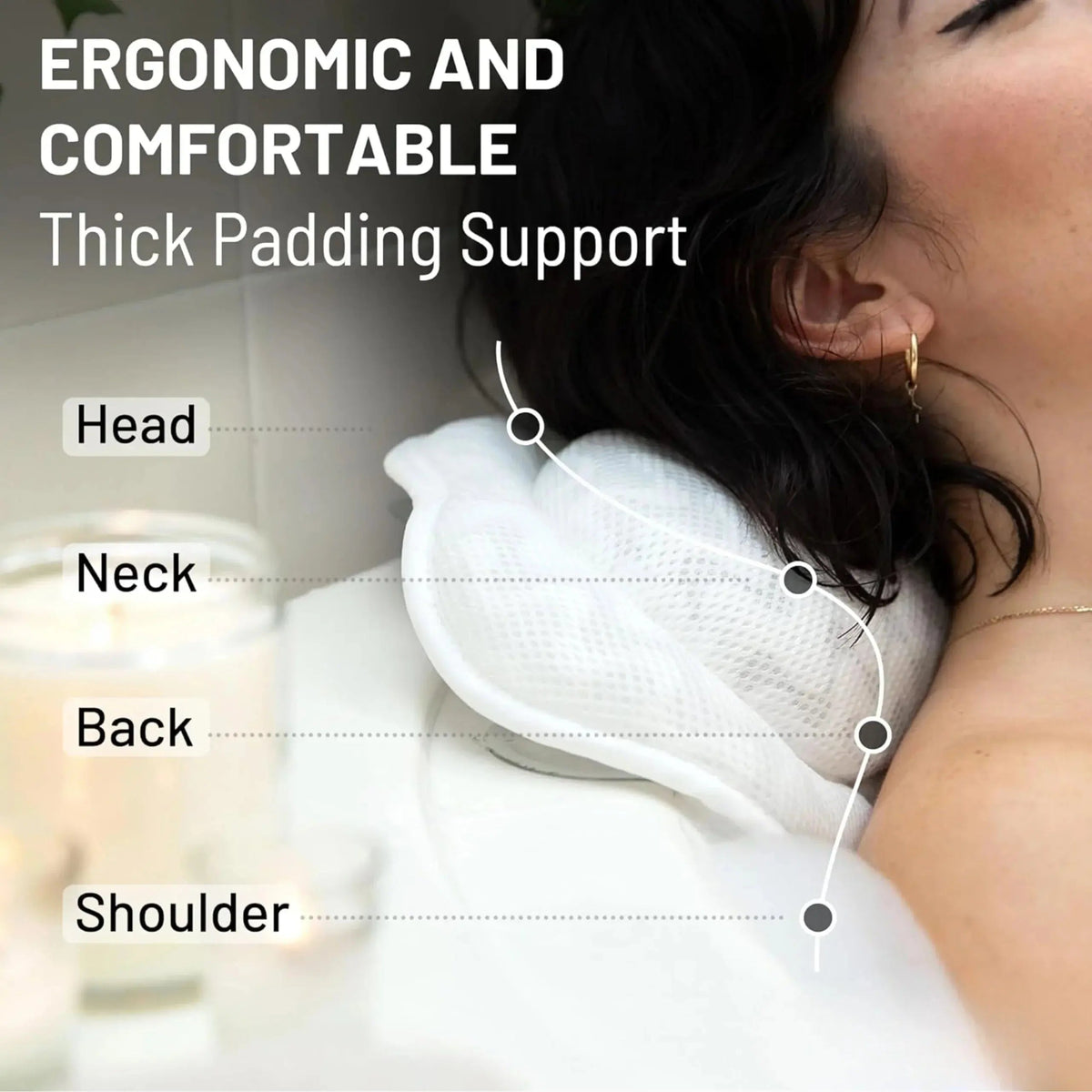 Ergonomic Bath Pillow - Soft Soaking Tub Pillow with Suction Cups