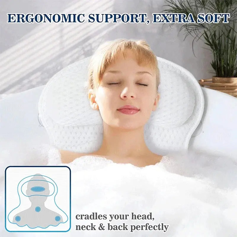 Ergonomic Bath Pillow - Soft Soaking Tub Pillow with Suction Cups
