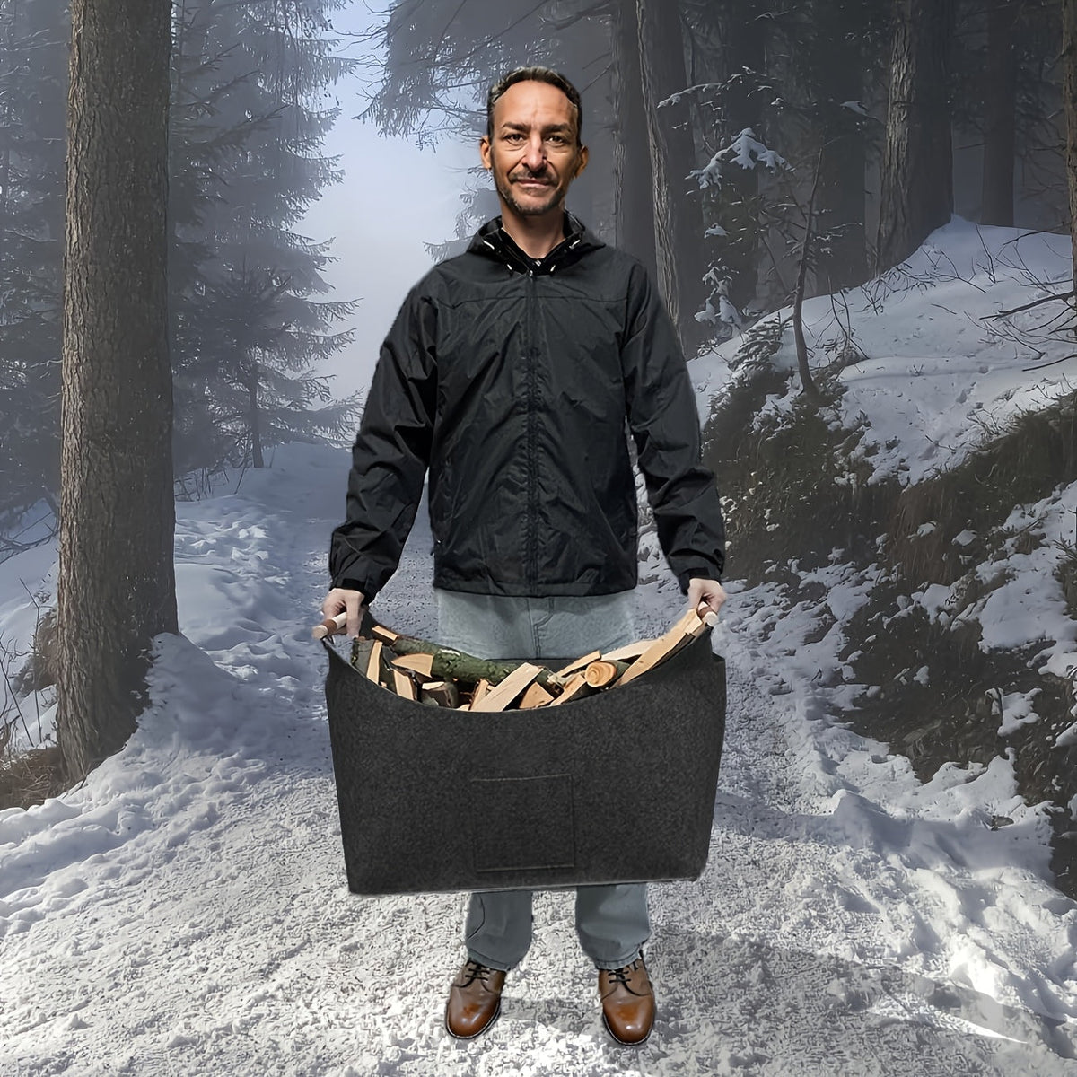 FELDURA - Foldable Log Basket for Fireplace with Wooden Handles