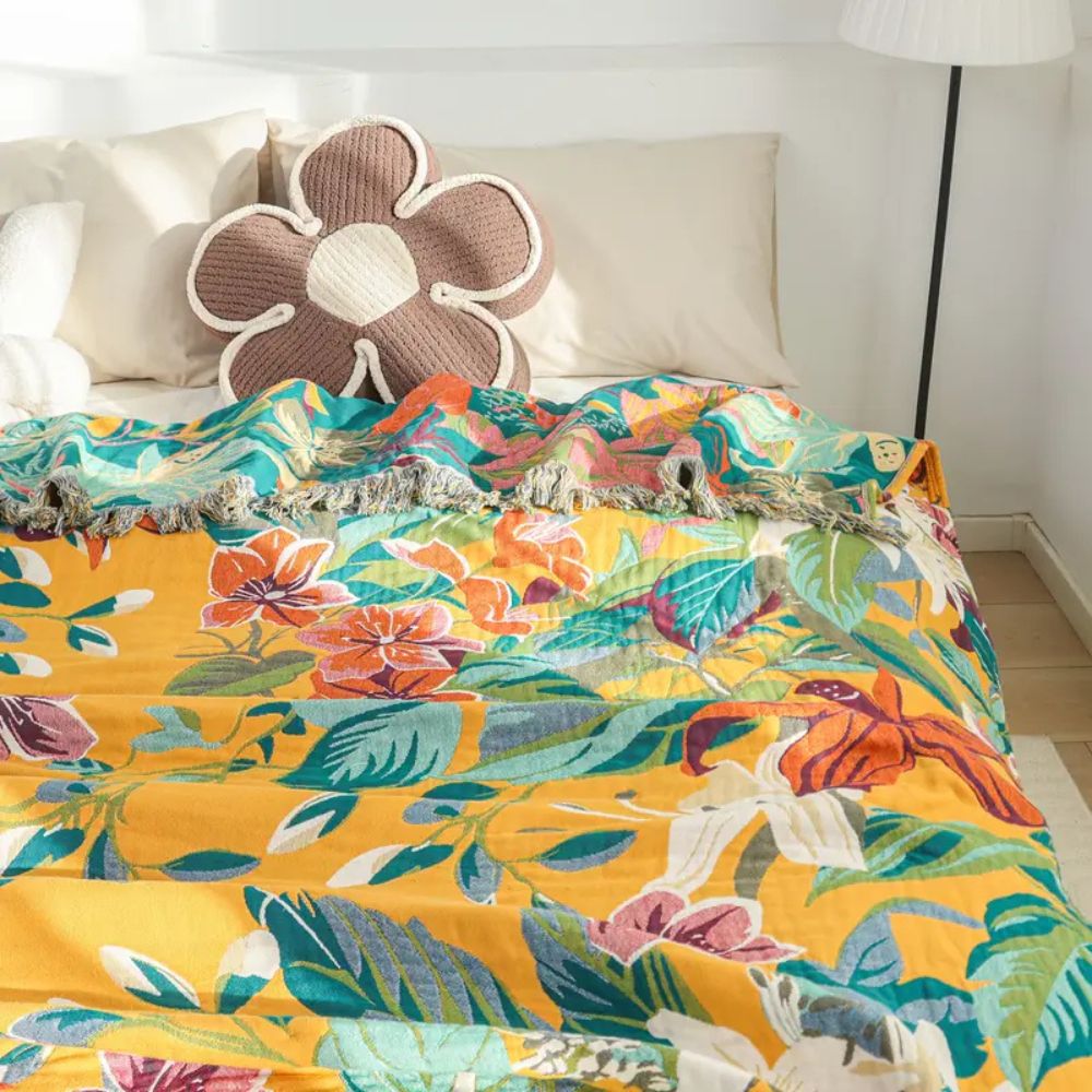 Festival Tropics - Soft Cotton Blanket with Tropical Design