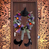 Festive Halloween Door Wreath with Witch Legs & Striped Stockings