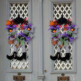 Festive Halloween Door Wreath with Witch Legs & Striped Stockings