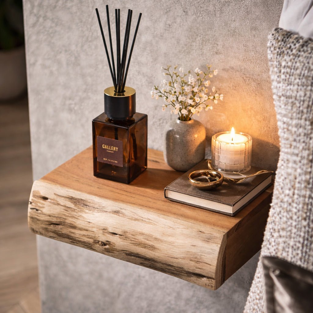 Floating Bedside Tables Set of 2 - Compact Acacia Wood Nightstands