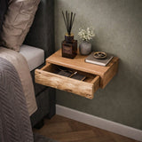 Floating Bedside Tables Set of 2 - Compact Acacia Wood Nightstands
