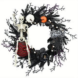 Gothic Halloween Wreath - Spooky Skeleton Pumpkin Decor