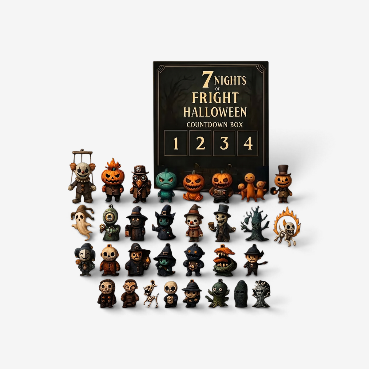 Halloween Countdown Box - 31 Miniature Figures & Decorations for Indoor Halloween Decor
