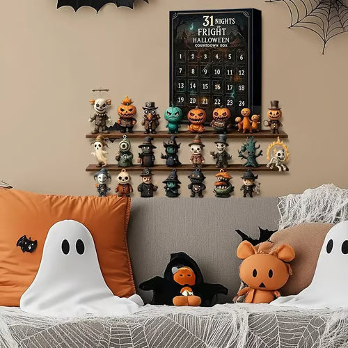 Halloween Countdown Box - 31 Miniature Figures & Decorations for Indoor Halloween Decor