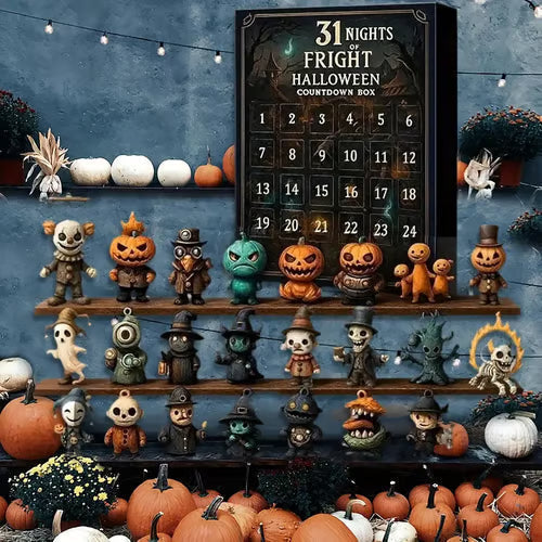 Halloween Countdown Box - 31 Miniature Figures & Decorations for Indoor Halloween Decor