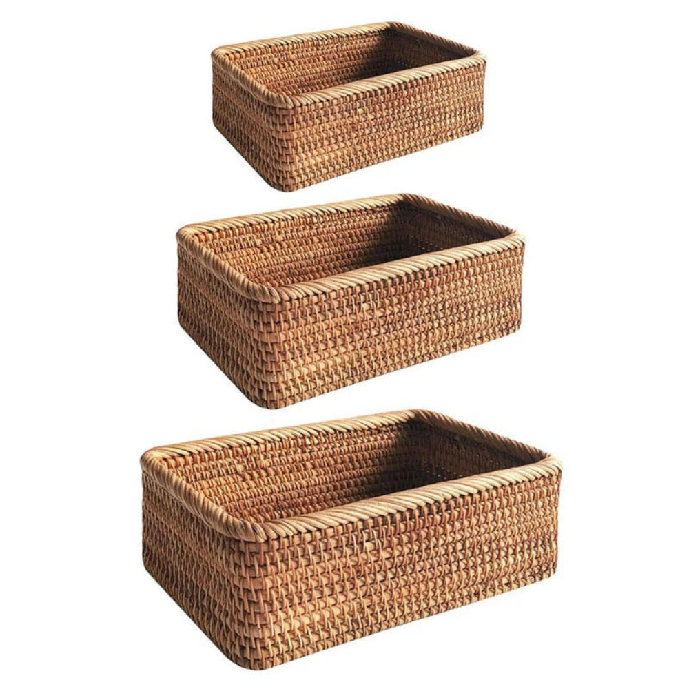 Hand-Woven Wicker Storage Basket - Natural Rattan Organizer