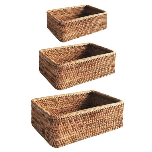 Hand-Woven Wicker Storage Basket - Natural Rattan Organizer
