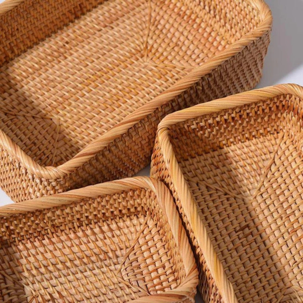 Hand-Woven Wicker Storage Basket - Natural Rattan Organizer