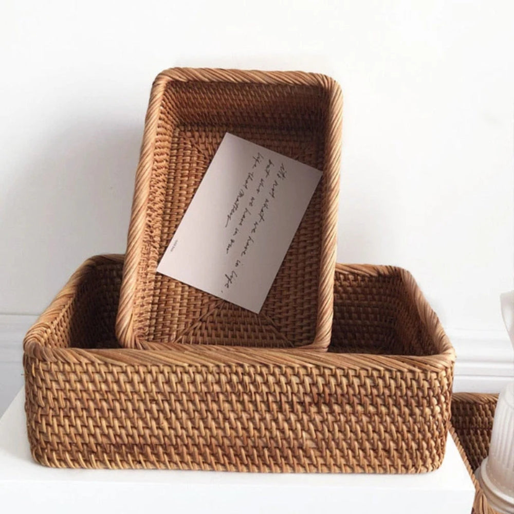 Hand-Woven Wicker Storage Basket - Natural Rattan Organizer