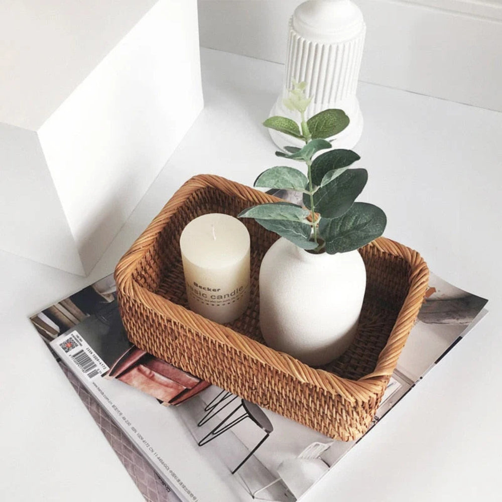 Hand-Woven Wicker Storage Basket - Natural Rattan Organizer