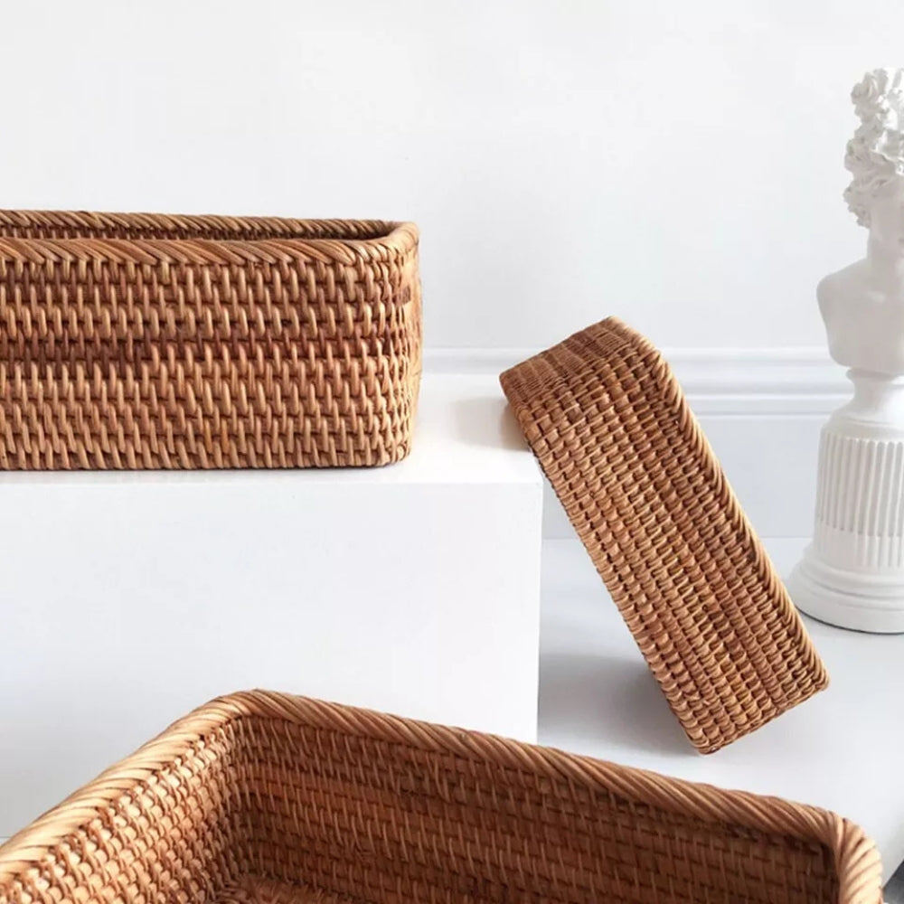 Hand-Woven Wicker Storage Basket - Natural Rattan Organizer