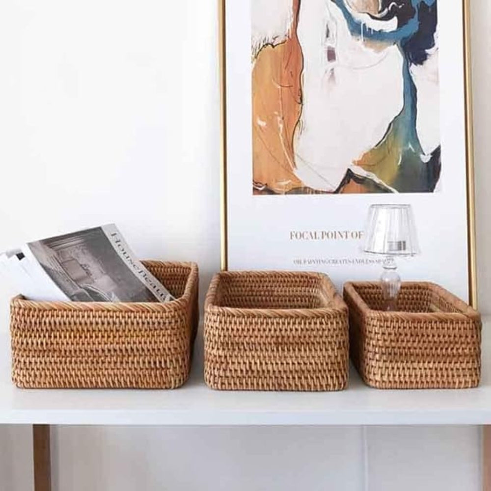 Hand-Woven Wicker Storage Basket - Natural Rattan Organizer