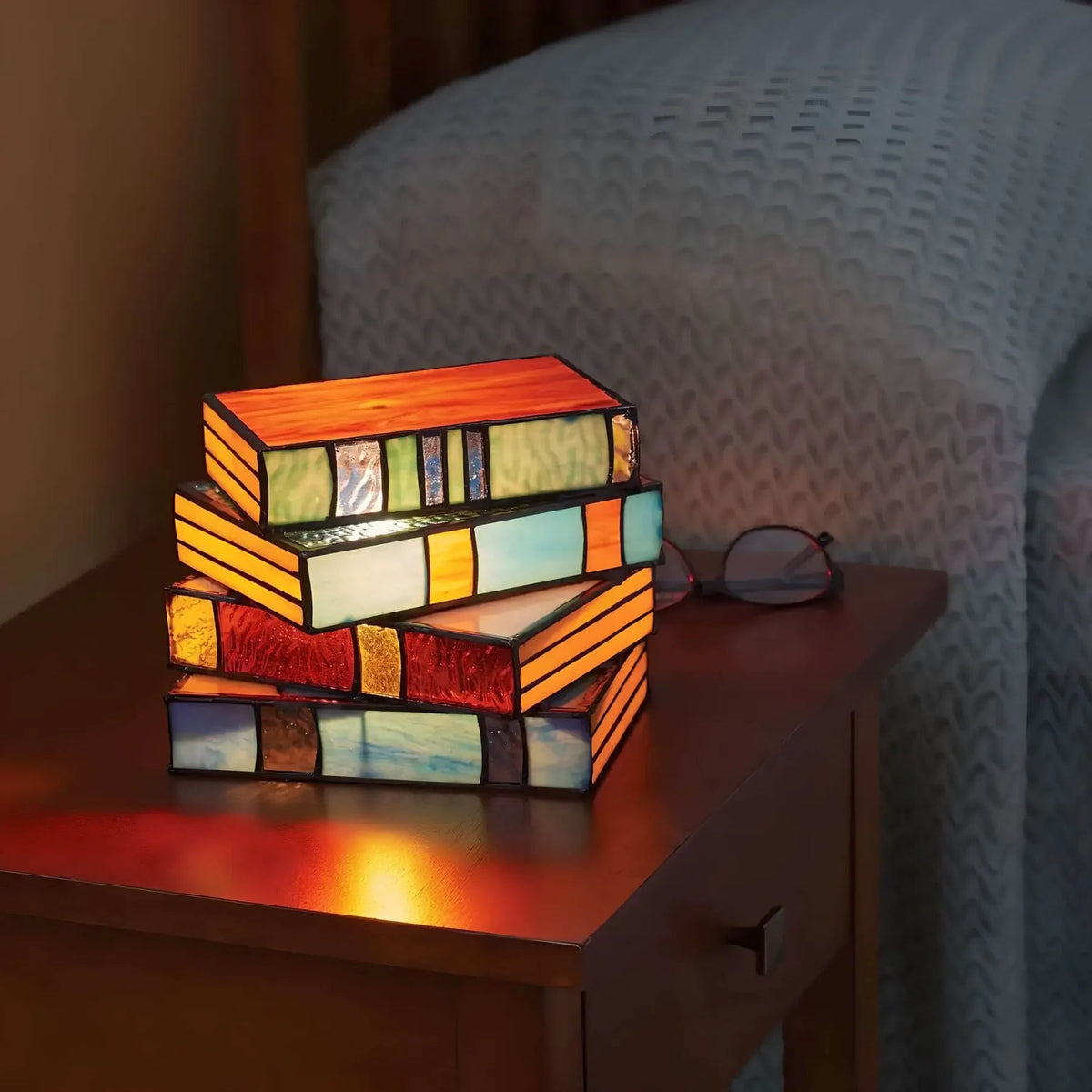Handcrafted Stained Glass Book Lamp - Warm Ambient Glow
