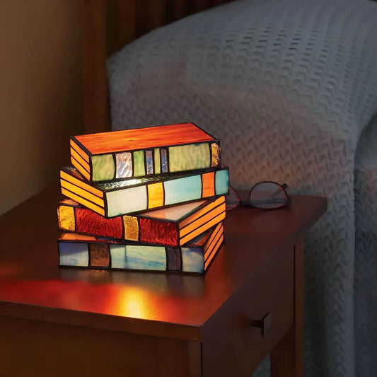 Handcrafted Stained Glass Book Lamp - Warm Ambient Glow
