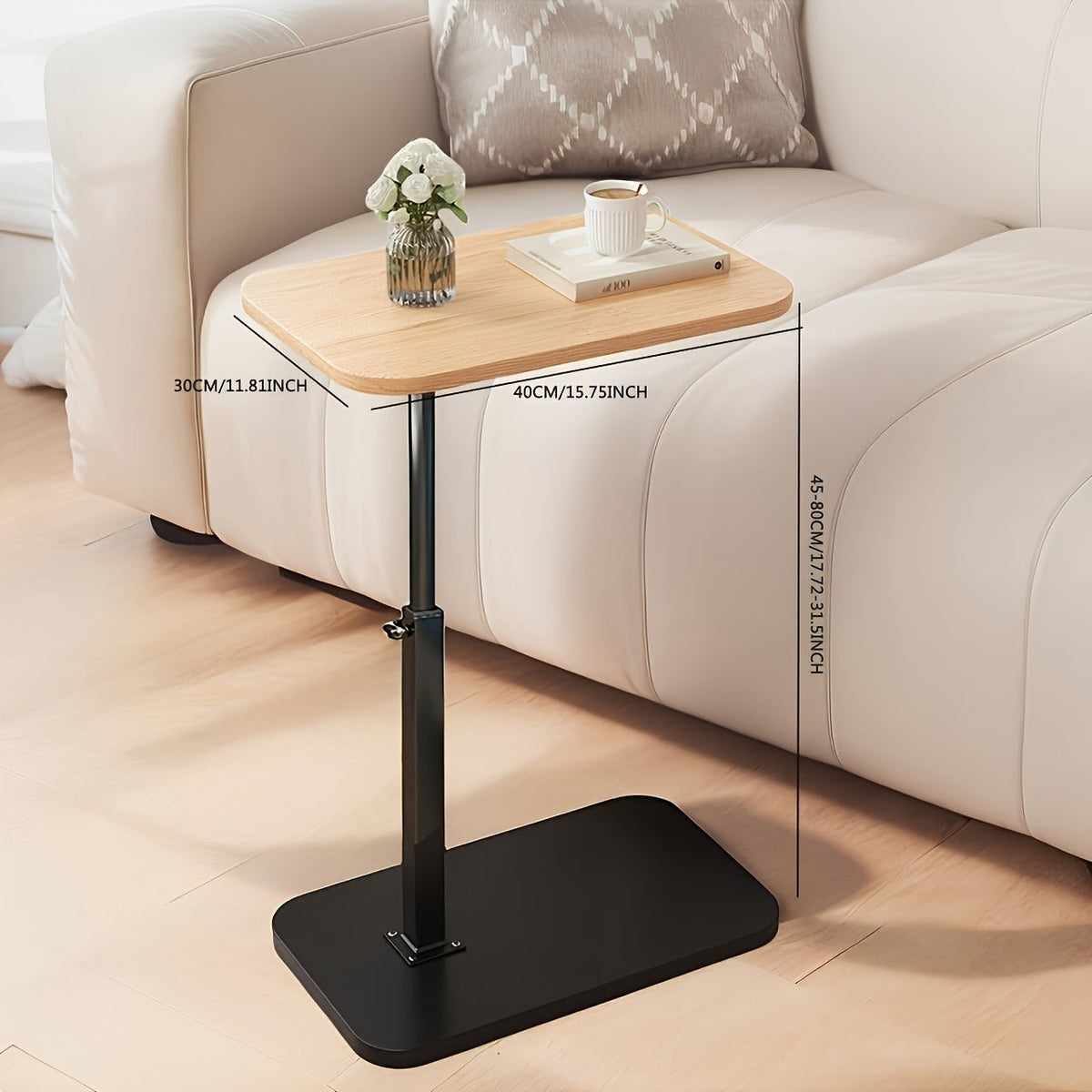 Height-Adjustable Small Side Table with Wooden Top - Versatile Bedside & Living Room Use