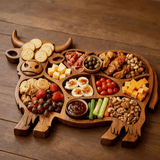 Highland Kitchen - Rustic Solid Wood Sausage Board with Cow Motif