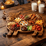 Highland Kitchen - Rustic Solid Wood Sausage Board with Cow Motif