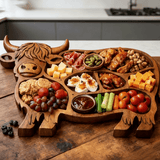 Highland Kitchen - Rustic Solid Wood Sausage Board with Cow Motif