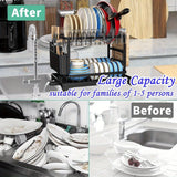 Homea - 2-Tier Rotating Stainless Steel Dish Drainer with Utensil Holder