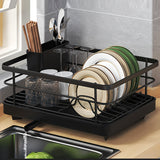 Homea - 2-Tier Rotating Stainless Steel Dish Drainer with Utensil Holder