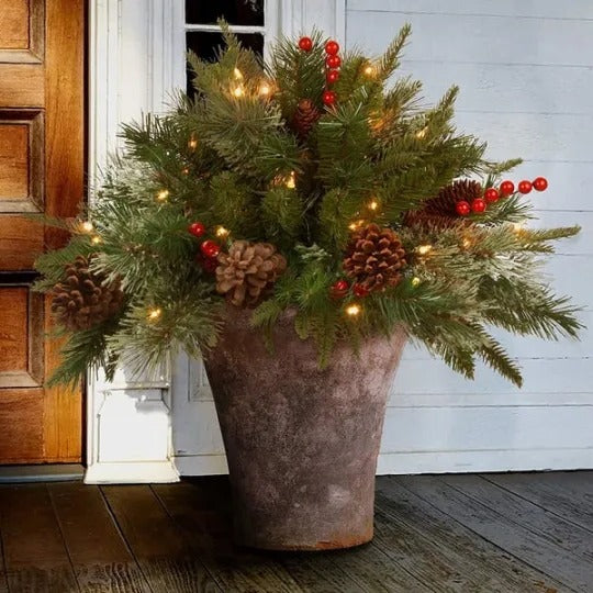 Lifelike Pre-Lit Artificial Christmas Tree Urn Filler with LED Lights