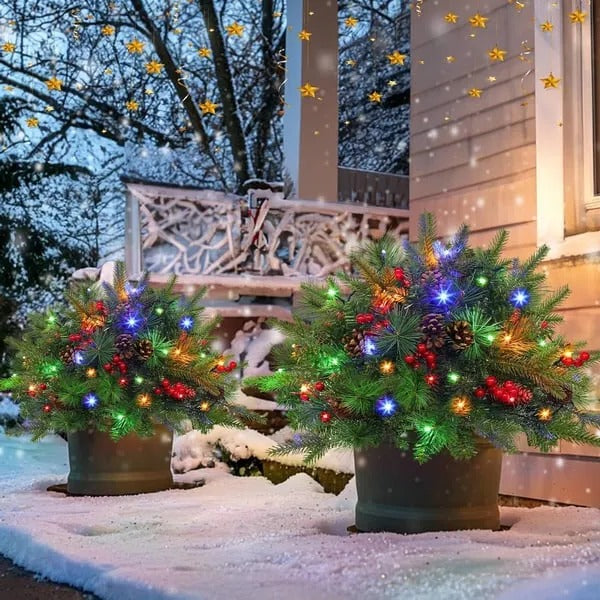Lifelike Pre-Lit Artificial Christmas Tree Urn Filler with LED Lights