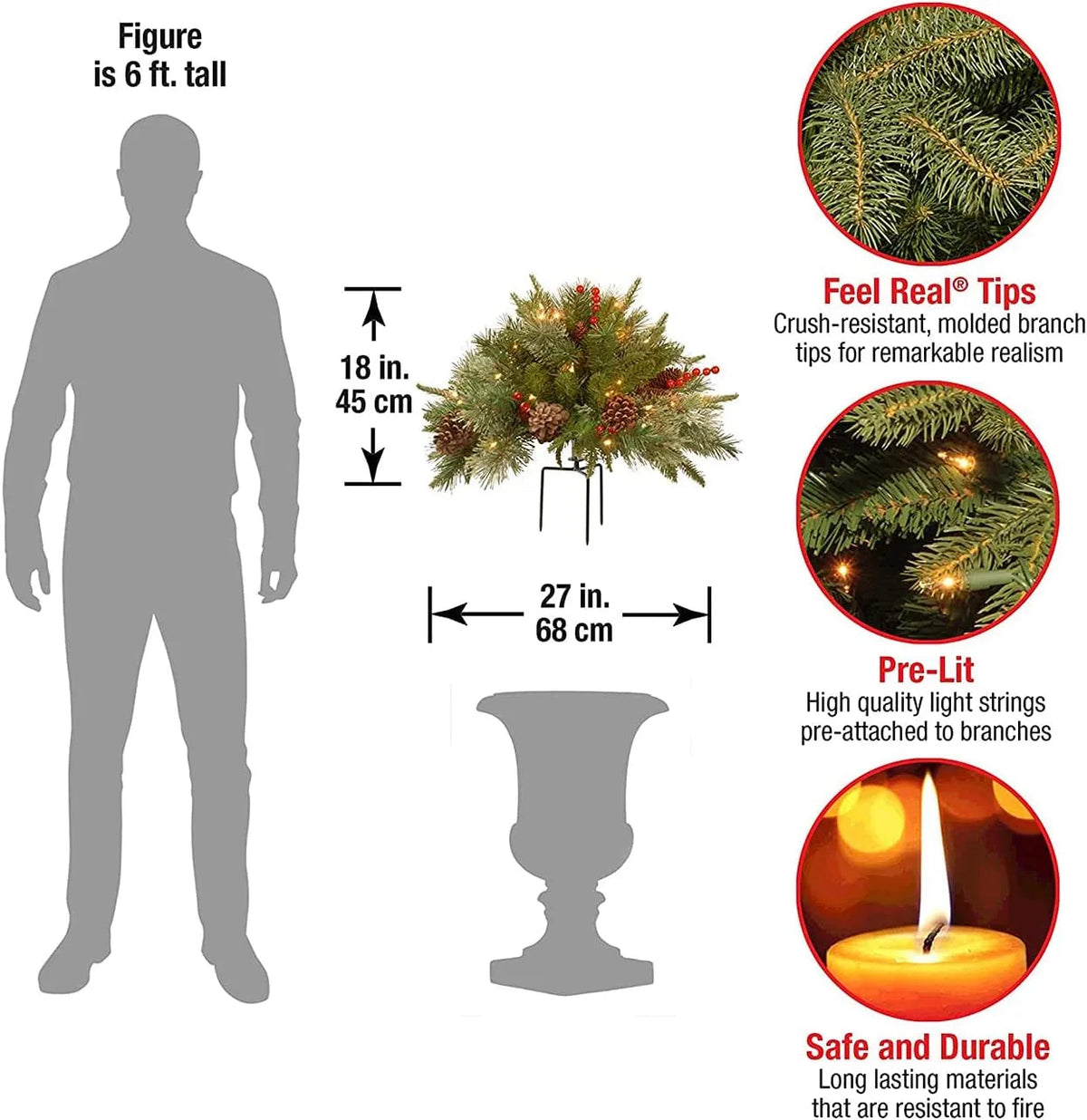 Lifelike Pre-Lit Artificial Christmas Tree Urn Filler with LED Lights