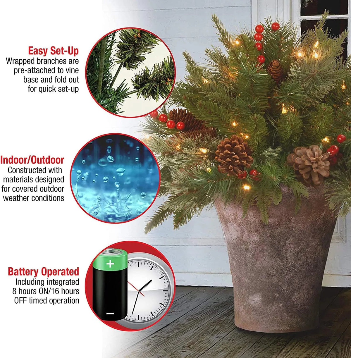 Lifelike Pre-Lit Artificial Christmas Tree Urn Filler with LED Lights