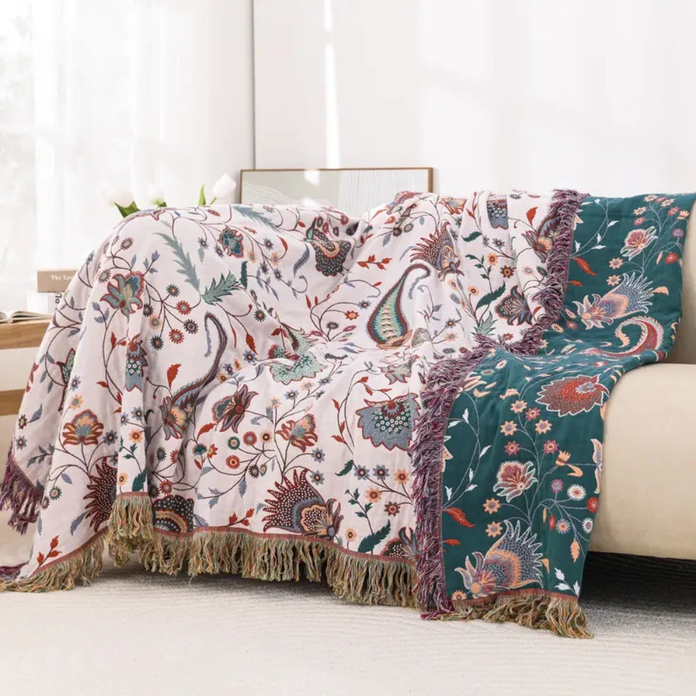 Liora Vintage Reversible Soft Cotton Blanket with Floral Design