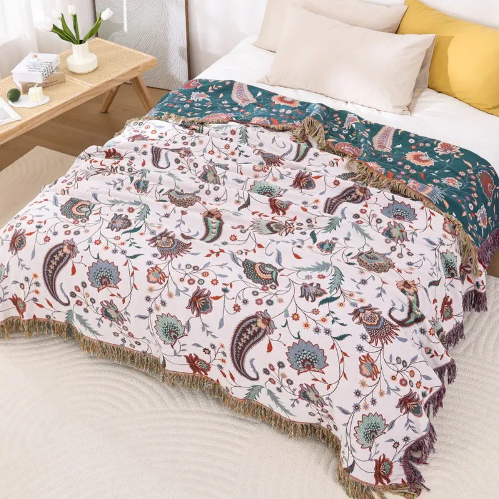 Liora Vintage Reversible Soft Cotton Blanket with Floral Design