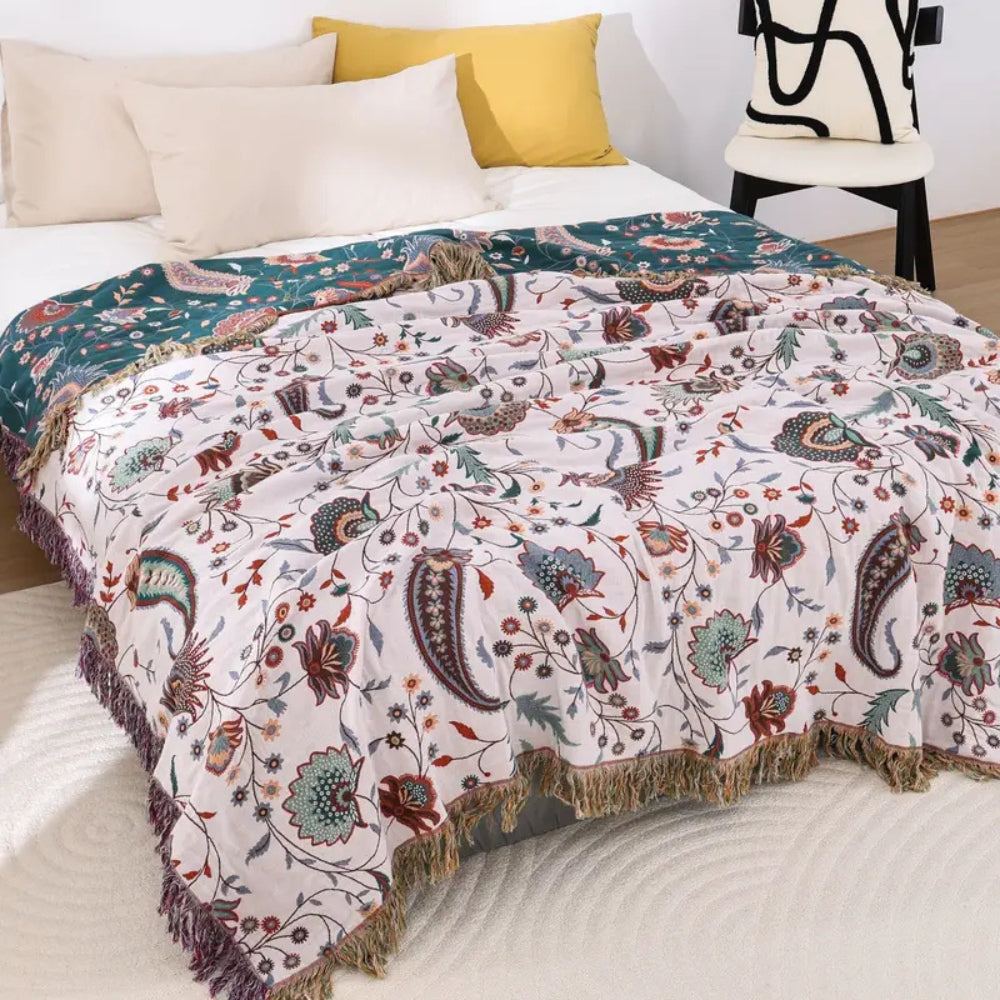 Liora Vintage Reversible Soft Cotton Blanket with Floral Design