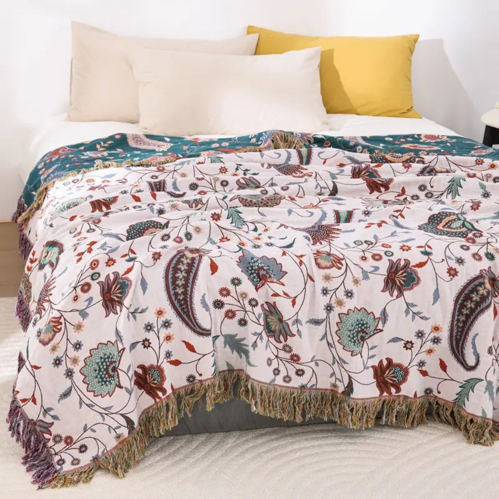 Liora Vintage Reversible Soft Cotton Blanket with Floral Design
