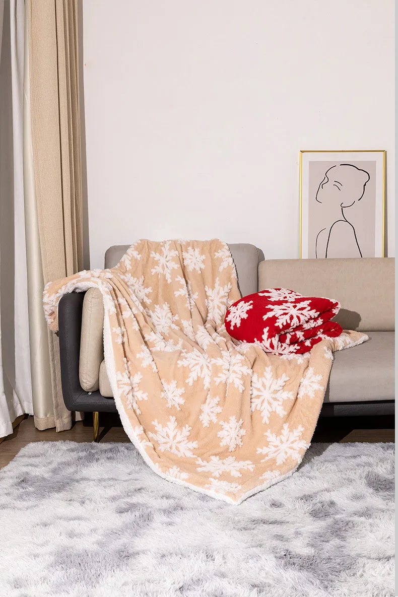 Luxurious Red Wool Blanket Throw - Soft Fleece & Snowflake Design