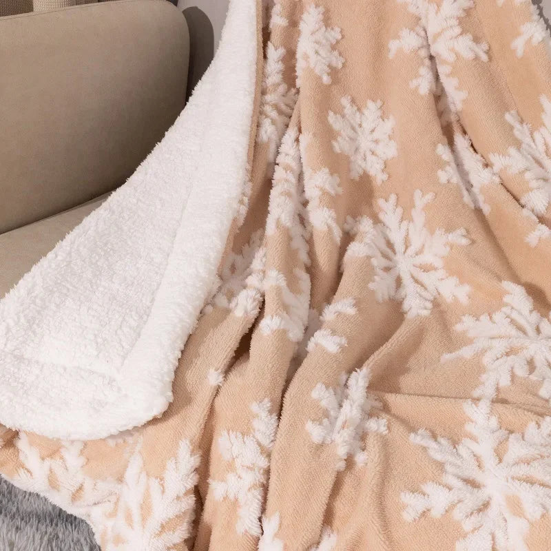 Luxurious Red Wool Blanket Throw - Soft Fleece & Snowflake Design