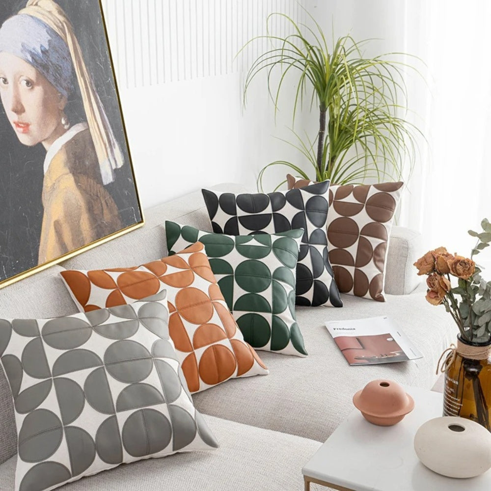 Luxury Faux Leather Sofa Cushion Cover - Embroidered 18x18