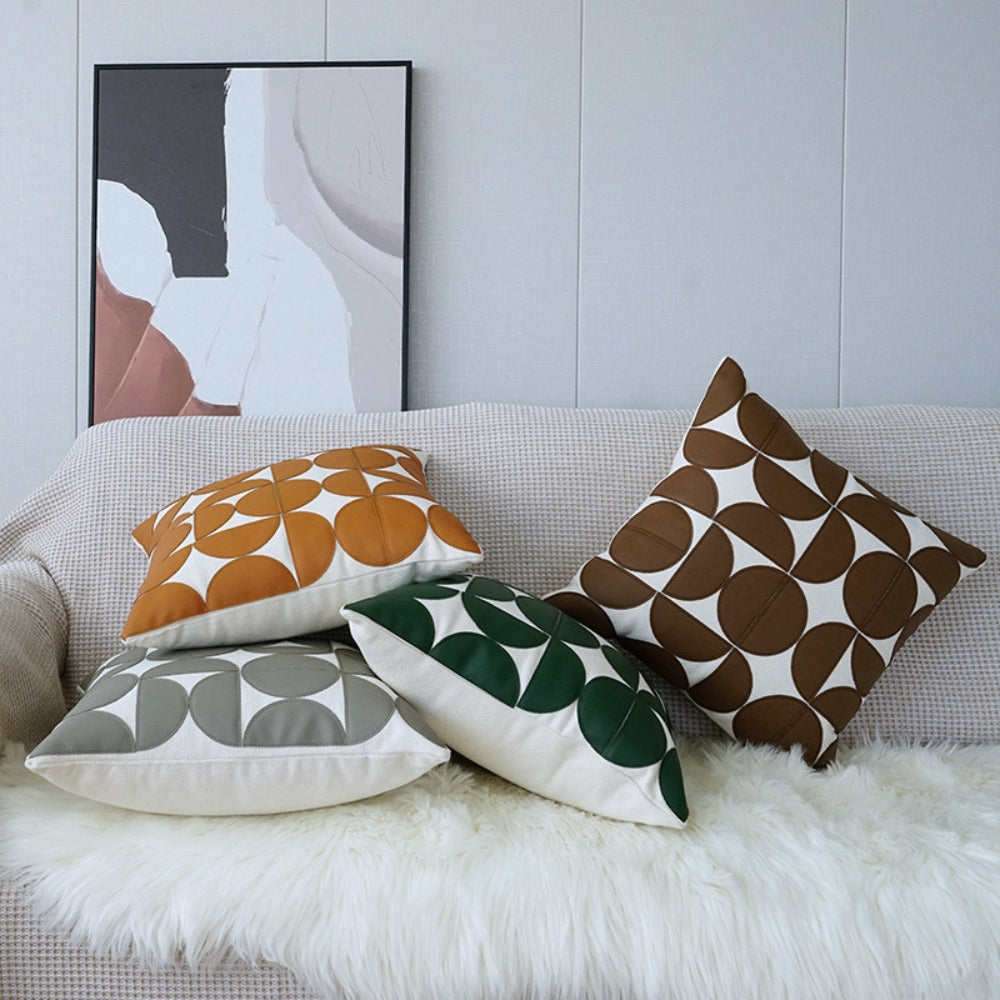 Luxury Faux Leather Sofa Cushion Cover - Embroidered 18x18