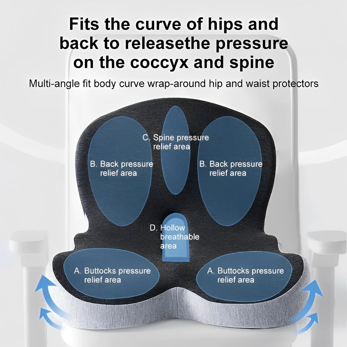 Memory Foam Seat Cushion with Lumbar Support - Ergonomic Design