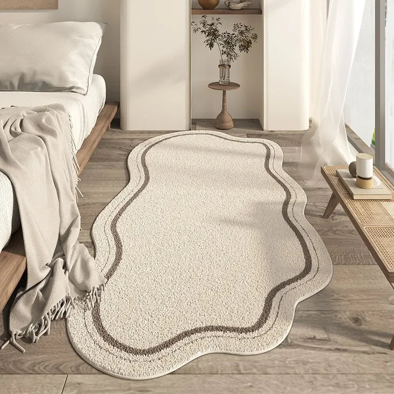 Minimalist Cream Irregular Shaped Area Rug - Soft Plush Non-Slip Carpet