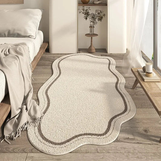 Minimalist Cream Irregular Shaped Area Rug - Soft Plush Non-Slip Carpet