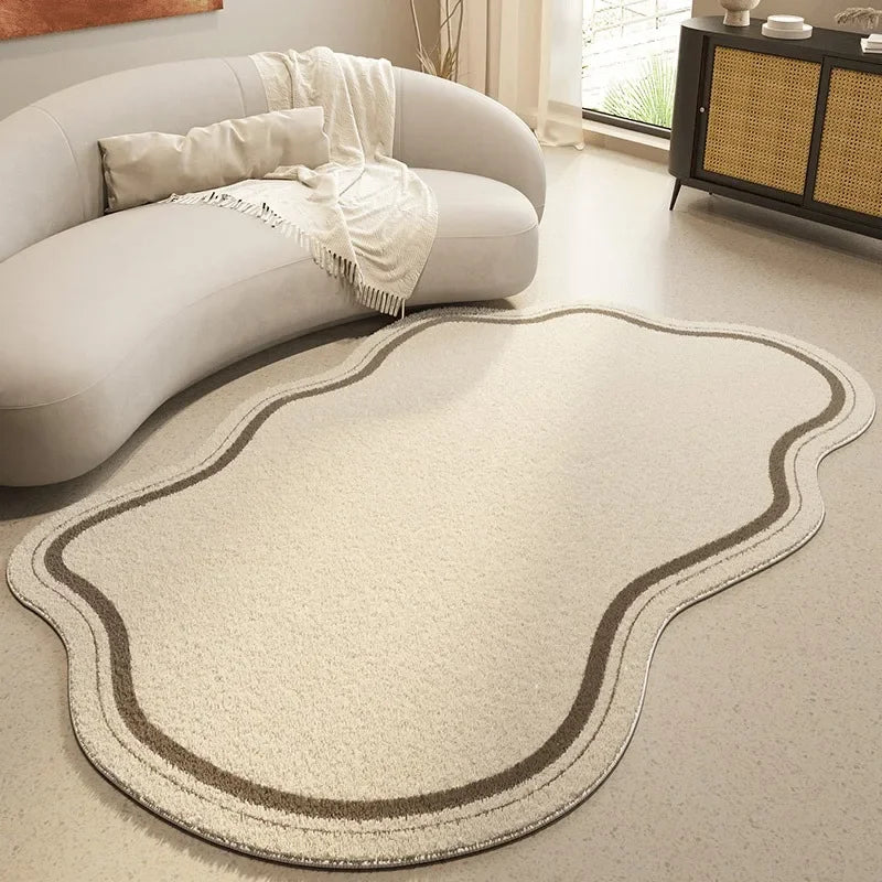 Minimalist Cream Irregular Shaped Area Rug - Soft Plush Non-Slip Carpet